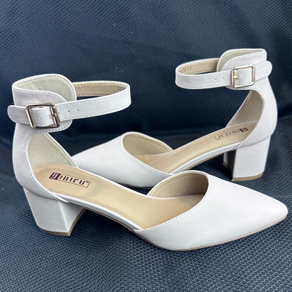 Mix‎ No. 6 White Ankle Strap Block Heel Dress Shoes